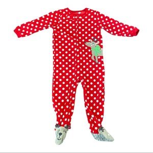 Carter’s 2T Red White Polka Dot REINDEER Footed PAJAMAS PJs Sleep